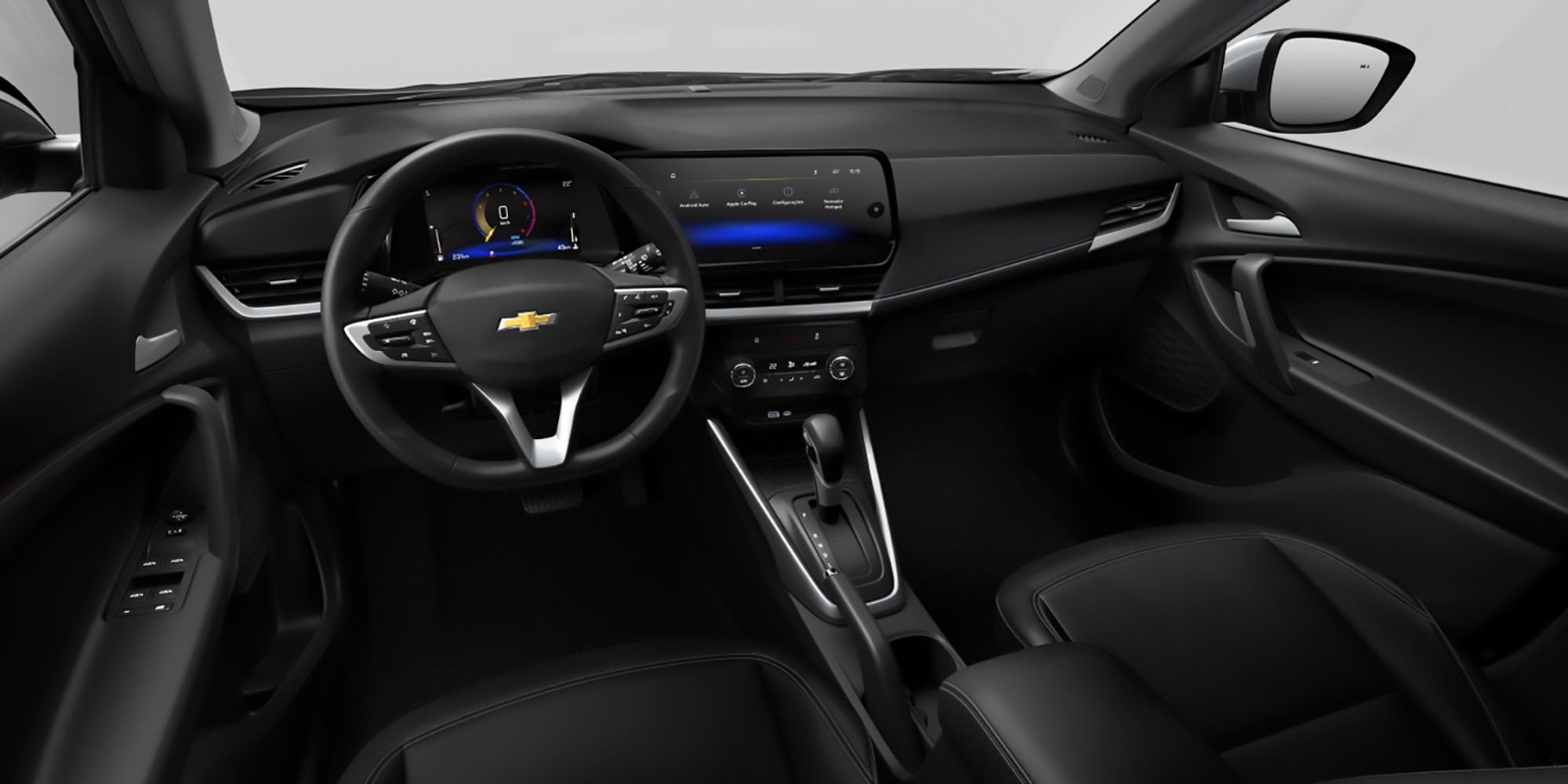 Interior negro, vista frontal, que ofrece una experiencia de conducción placentera y cómoda.